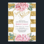 16 Födelsedagsfest - Sweet sixteen Guld Glitter Inbjudningar<br><div class="desc">16:e födelsedag - Guld Glitter Rand - Blommigt vattenfärger - inbjudan till Elegant Sweet sixteen Firande</div>