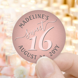 16-Födelsedagsfesters fördel för Rosa ros Guld Sw Runt Klistermärke