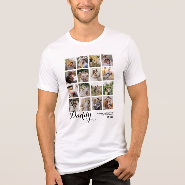 16 Foto Collage Pappa Bilder Minne T Shirt (Framsida)