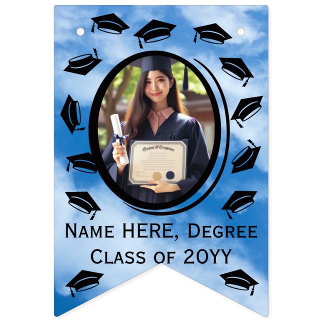 16-foto-Studentmössa Throw i Luft, Blå himmel Vimplar (Första flaggan)