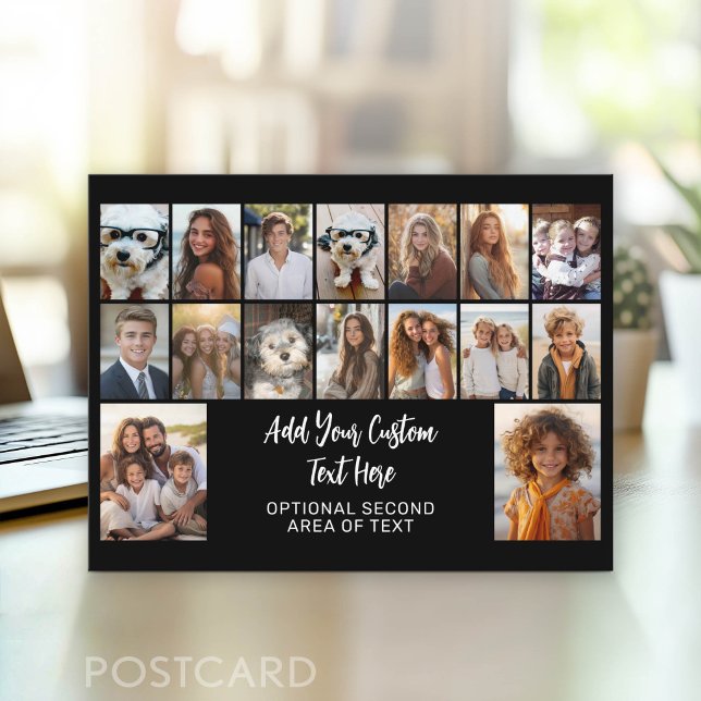 16 Fotogaller - 2 rader text - svart vit fest Vykort (Photo Postcard - Customize with your favorite photos)