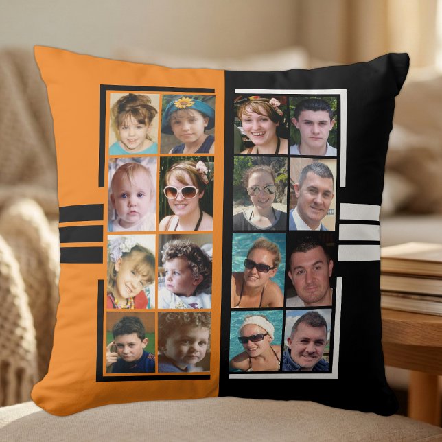16 fotokollage dubbelsidig orange svart kudde (Skapare uppladdad)