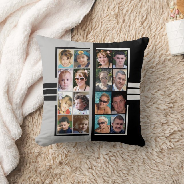 16 fotokollage dubbla sided grått black kudde (Filt)