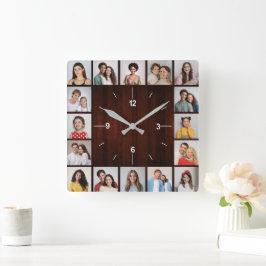 16 Fotokollage Röd Falsk Trä Staket Fyrkantig Klocka