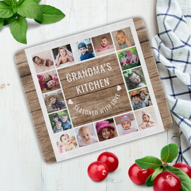 16 Fotokollage Rustic Wood Grandmas Kitchen (16 Photo Collage Rustic Wood Grandma's Kitchen Cutting Board)