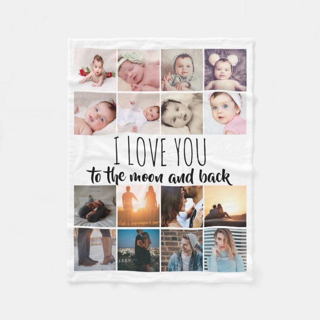 16 foton kollage kärlek dig till måne och tillbaka fleecefilt (Framsidan)