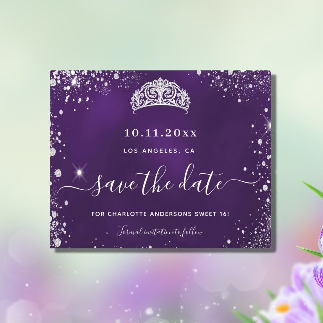 16 lila silver glitter spara av budgeten flygblad (Skapare uppladdad)
