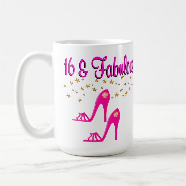 16 OCH FABULÖS 16:E BIRTHDAY-UTFORMNING KAFFEMUGG (Vänster)