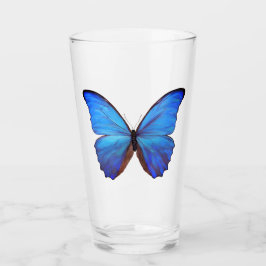 16 oz Glass Blue Butterfly Glaskopp