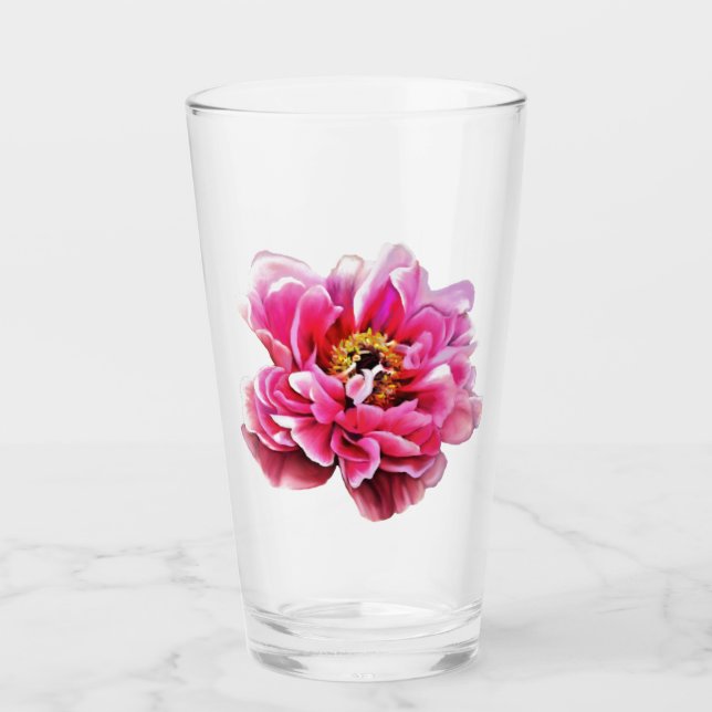 16 oz glastumlare rosa peony glaskopp (Framsida)