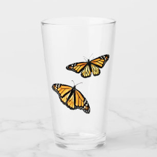 16 oz glastumlare Två monarch Butterflies Glaskopp