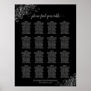 16 passagerardiagram för svart Bröllop i Silver vi Poster