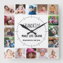 16 Photo Barnbarn Make Life Grand Quote White Fyrkantig Klocka