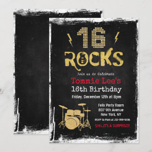 16 Rocks Rockstar Gitarr 16-årsdag Inbjudan