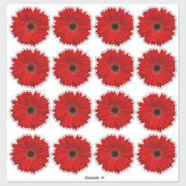 16 röda gerbera tusenskönesticker i kyssklipp klistermärken