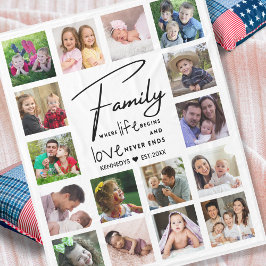 16 Svart och vit fotokollage-familj med Namn-citat Fleecefilt