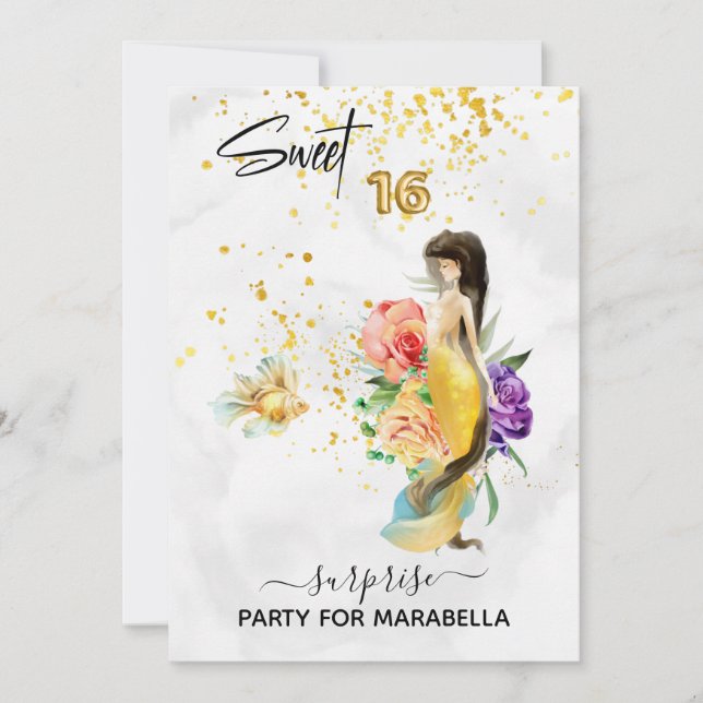 *~* 16 SWEET SIXTEEN Blommigt Sjöjungfru Birthday Inbjudningar (Framsida)