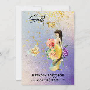*~* 16 SWEET SIXTEEN Sjöjungfru Blommigt födelseda Inbjudningar