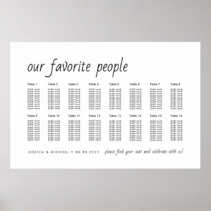 16 Table Elegant Wedding Guest Seating Chart Poster