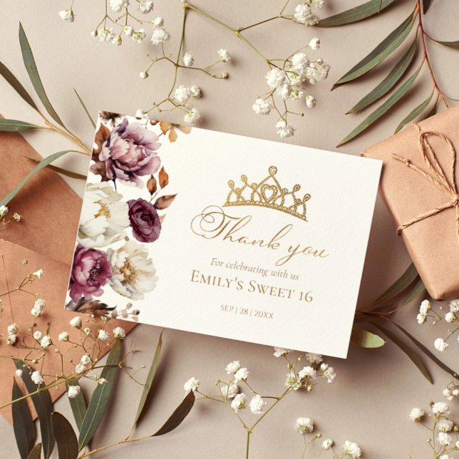 16 tackkort för Burgundy Blommigt HöstSverige 16 Inbjudningar (Skapare uppladdad)