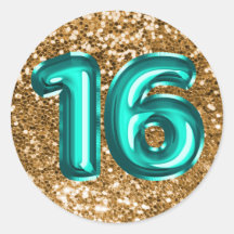 16 Teal Foil Balloons Sparkly Chunky Guld Glitter