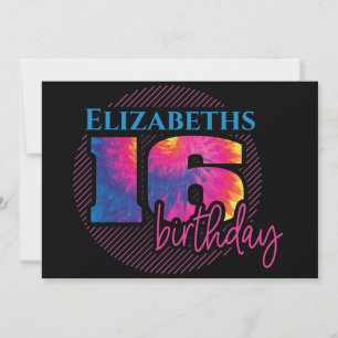 16 Tye Dye Typography Birthday Inbjudningar