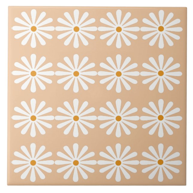 16 Vita daisy på persikoisk rosa Kakelplatta (Framsidan)