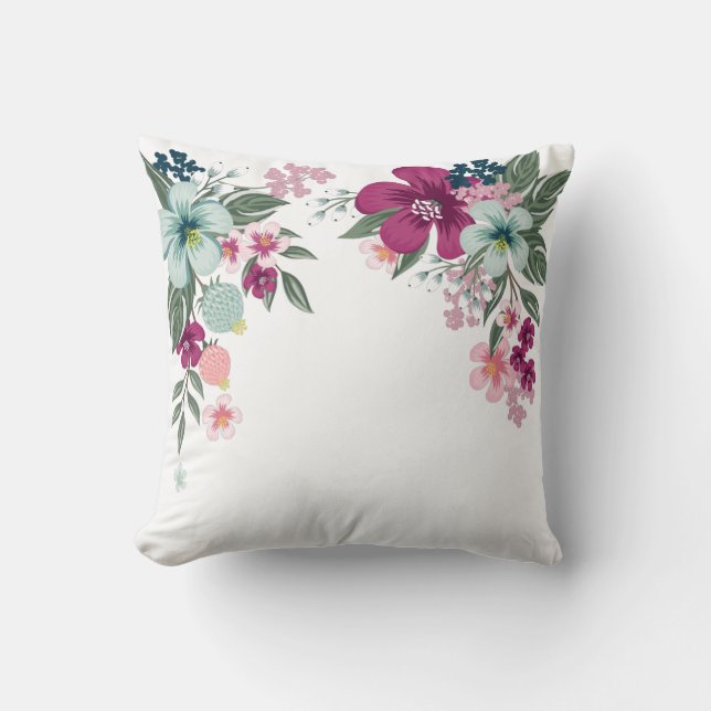 16" x 16" Dekorativ kudde tropisk blomma på vitt (Framsida)