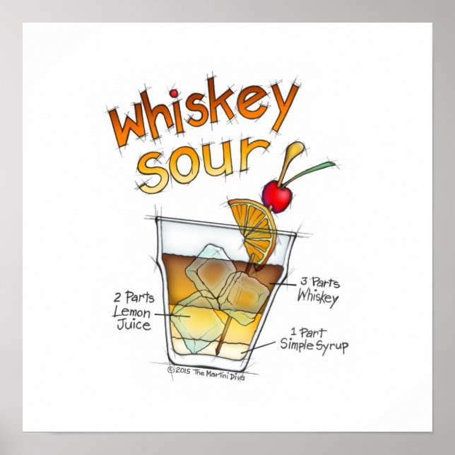 16" x 16" POSTER, WHISKEY SOUR RECEPT KOCKTAIL KON Poster (Framsidan)