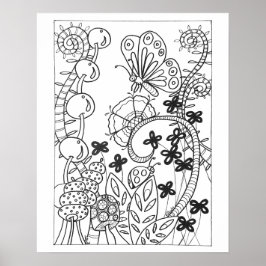16" x 20" Butterfly med fantastiska blommor som fä Poster