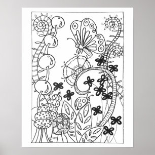16" x 20" Butterfly med fantastiska blommor som fä Poster
