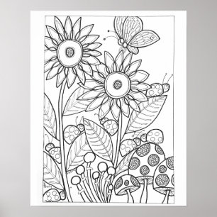 16" x 20" Ladybugs och fjäril med blomma Poster