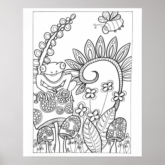 16"x 20" Liten groda med fantasiblommor Poster (Framsidan)