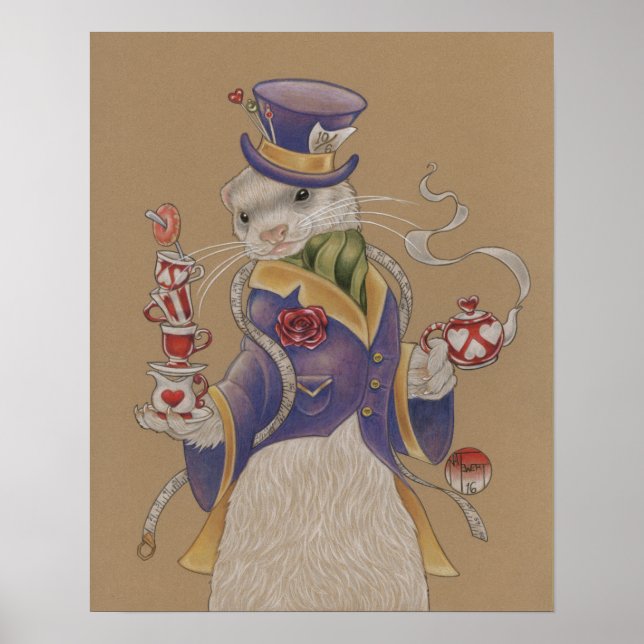 16" x 20", Mad Hatter Ferret Poster (Matte) (Framsidan)