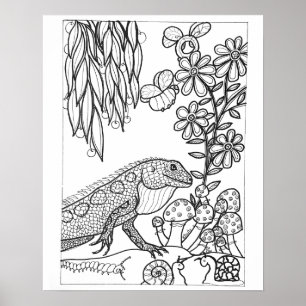 16"x 20" Ödla med blommor färgläggning Poster
