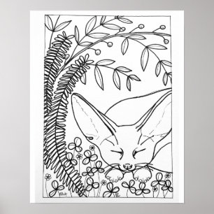 16"x 20" Sovande Fennec-räv färgläggningsbild Poster