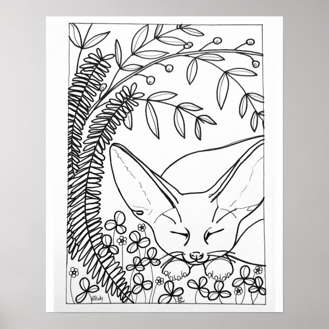 16"x 20" Sovande Fennec-räv färgläggningsbild Poster (Framsidan)
