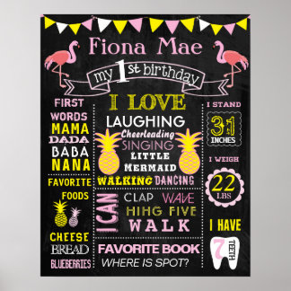 16 x 20-tums Flamingo Pineapples födelsedagstecken Poster