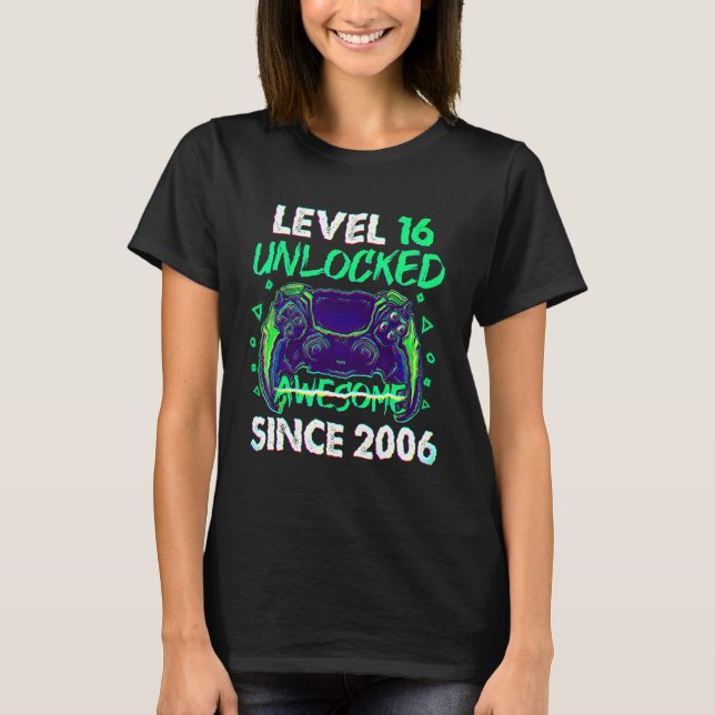 16 Year Old 16th Birthday Boy Level 16 Unlocked Aw T Shirt (Framsida)