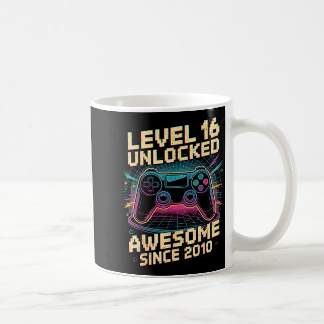 16 Year Old Boy Level 16 Gamer 2010 16th Birthday  Kaffemugg (Höger)