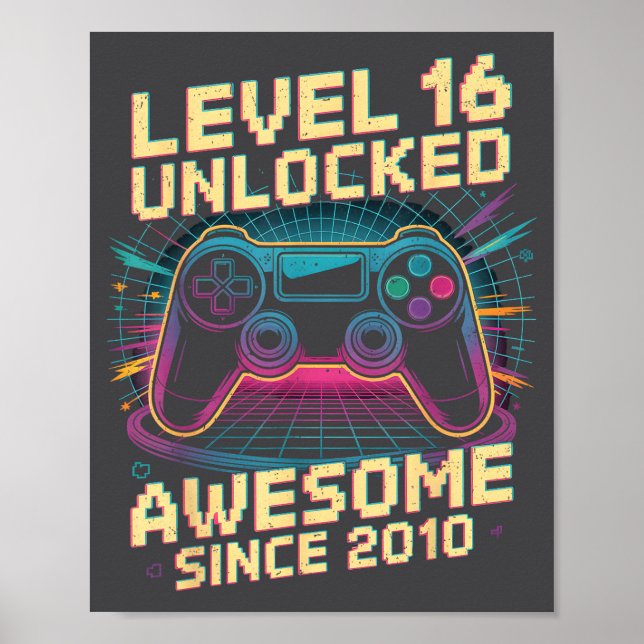 16 Year Old Boy Level 16 Gamer 2010 16th Birthday  Poster (Framsidan)