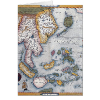 16th Århundradekarta av South East Asia och Hälsningskort