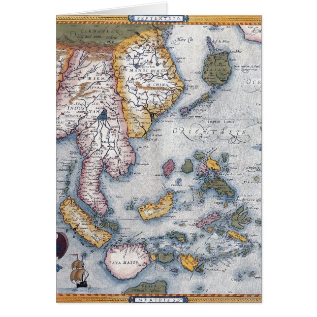 16th Århundradekarta av South East Asia och Hälsningskort (Framsidan)