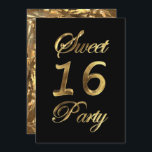 16th årsdagsvart och guld för födelsedag söta 16 inbjudningar<br><div class="desc">Söt svart för 16 party och party för sweet sixteen för guld- för Looktypografi 16th för årsdag för party för inbjudan 16th årsdag för födelsedag modernt
Att skapa den guld- lookdekorationen använde jag en avbilda från myfreetextures.com</div>