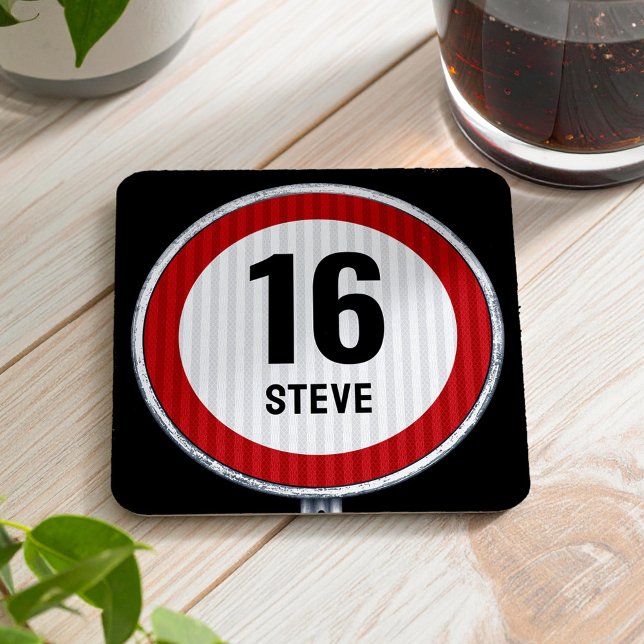 16th Birthday Speed Limit CUSTOMIZABLE Underlägg Papper Kvadrat (Skapare uppladdad)