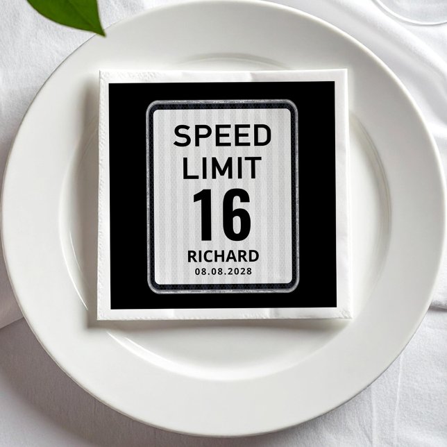 16th Birthday Speed Limit Sign - ANY AGE Napkins Pappersservett (Skapare uppladdad)
