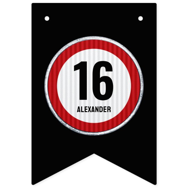 16th Birthday Speed Limit Sign - ANY AGE Vimplar (Första flaggan)