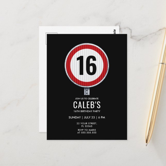 16th Birthday Speed Limit  Vykort (Fram/Back In Situ)