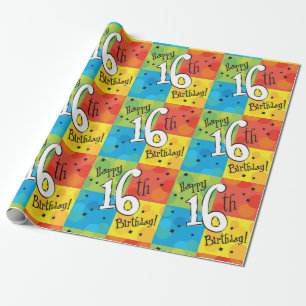 16th födelsedag för färgrik lycklig presentpapper