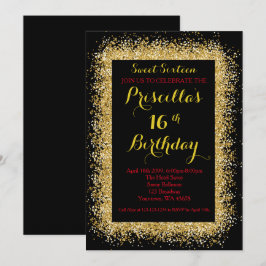 16th Födelsedaginbjudan, svart, virvlar runt, rött Inbjudningar